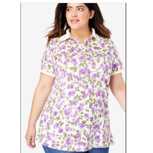 Woman Within 5X Purple Floral Polo Top PRICE DROP - Picture 1 of 3